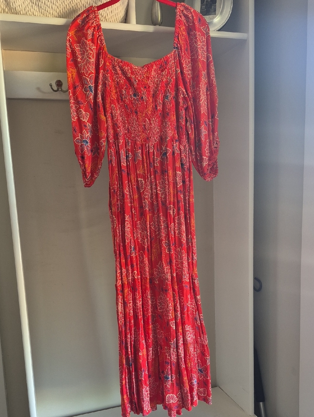 Angie Red-Orange Floral Maxi Dress with Smocked Bodice - Picture 4 of 5